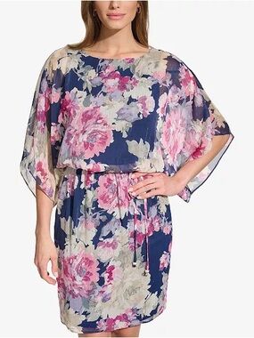 Jessica Howard Navy Dress with Pink and Cream Floral Print women’s size 16